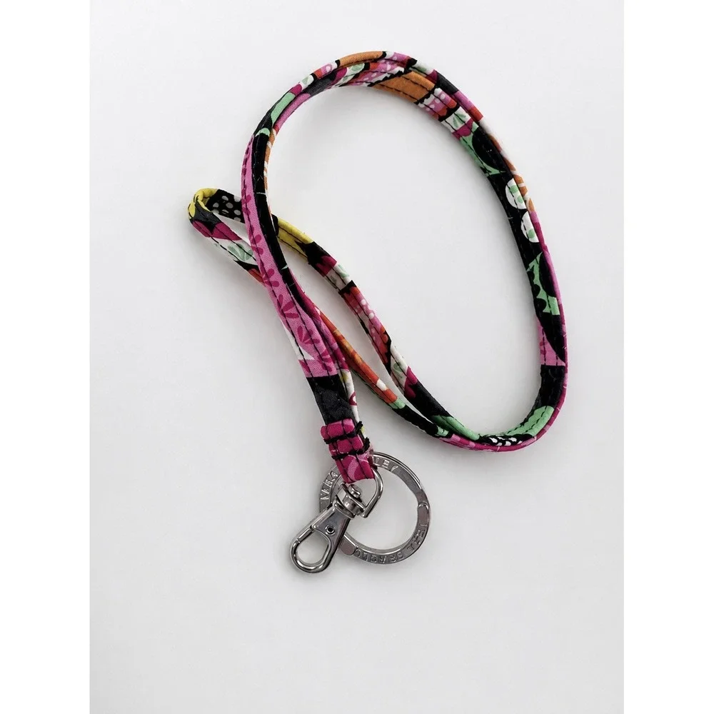 Vera Bradley Colorful Floral Fabric Lanyard Key Ring Clip Pink Multicolor